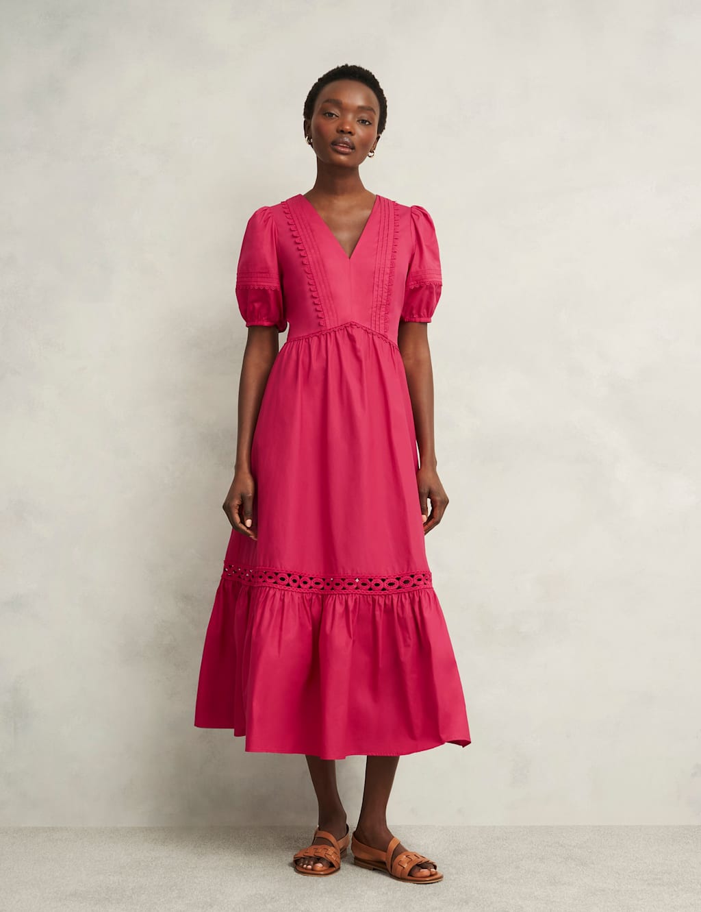 Pure Cotton Embroidered V-Neck Skater Dress