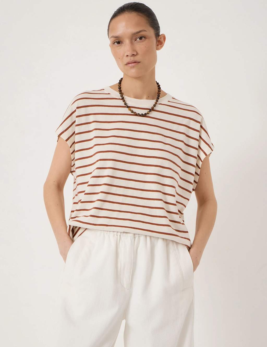 Hush Women's Pure Cotton Striped T-Shirt - Medium-Large - White Mix - Available at M&S