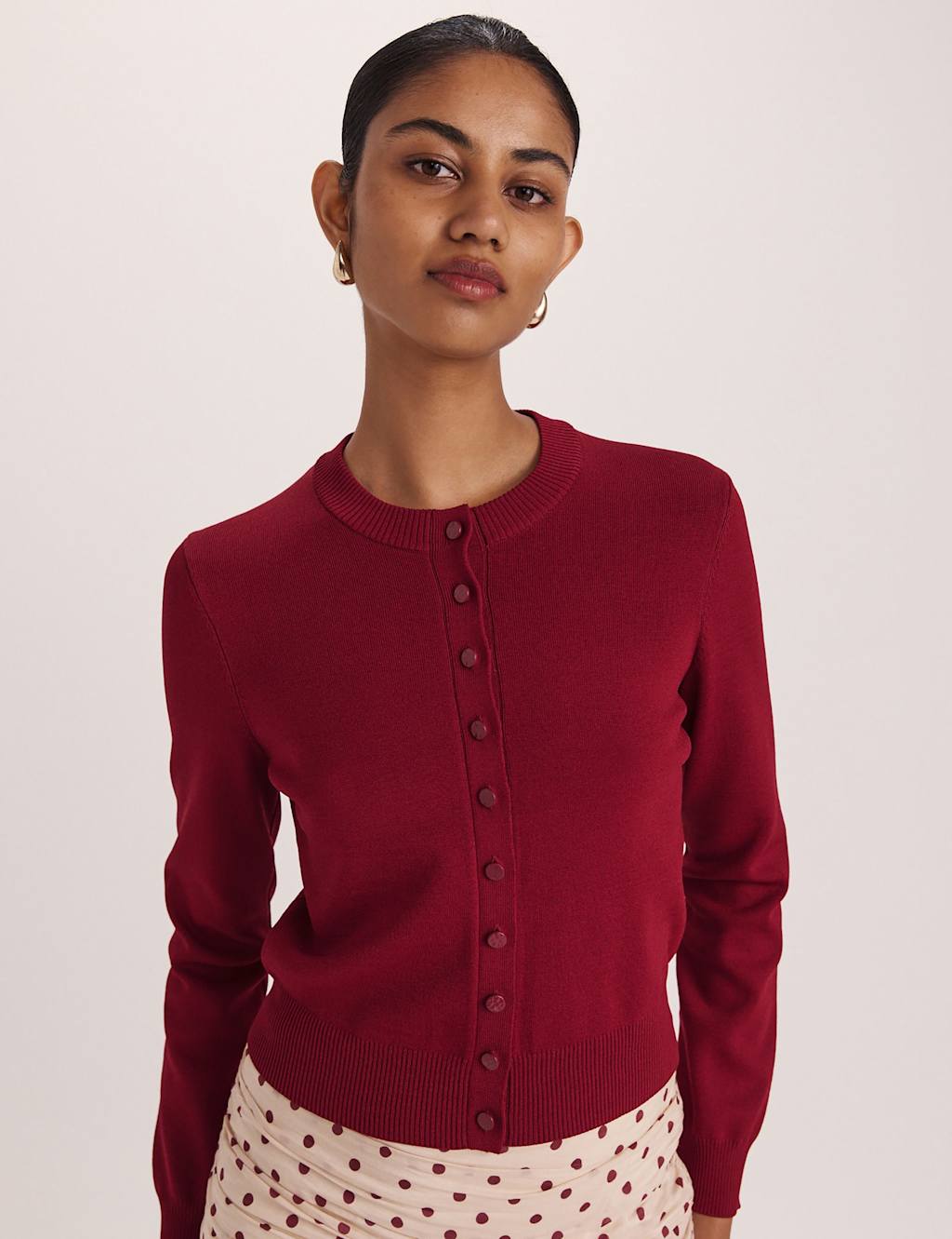 Saba Women's Crew Neck Button Front Cardigan - Small - Dark Red - Available at M&S