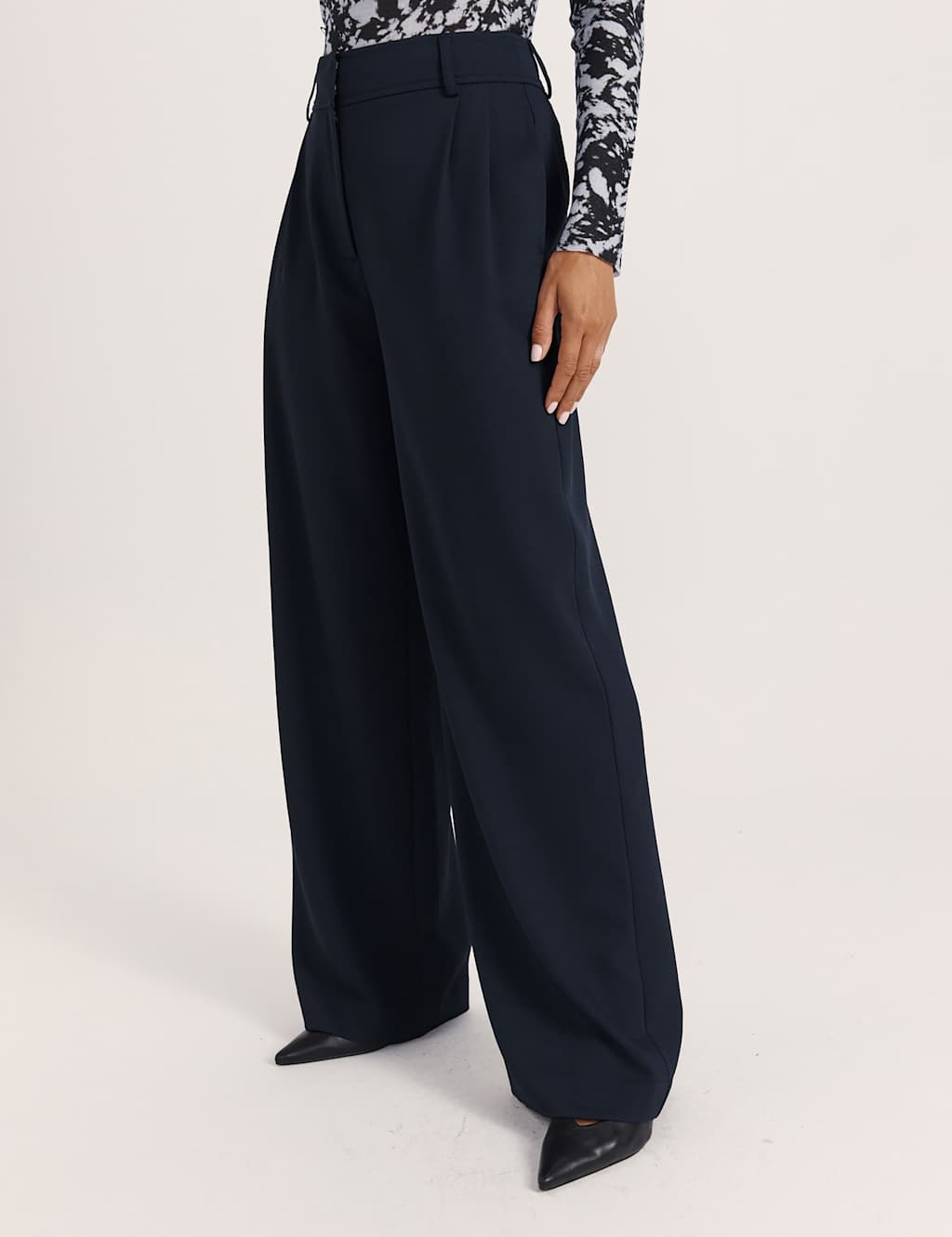 Saba Women's Tailored Wide Leg Trousers - 12 - Navy - Available at M&S