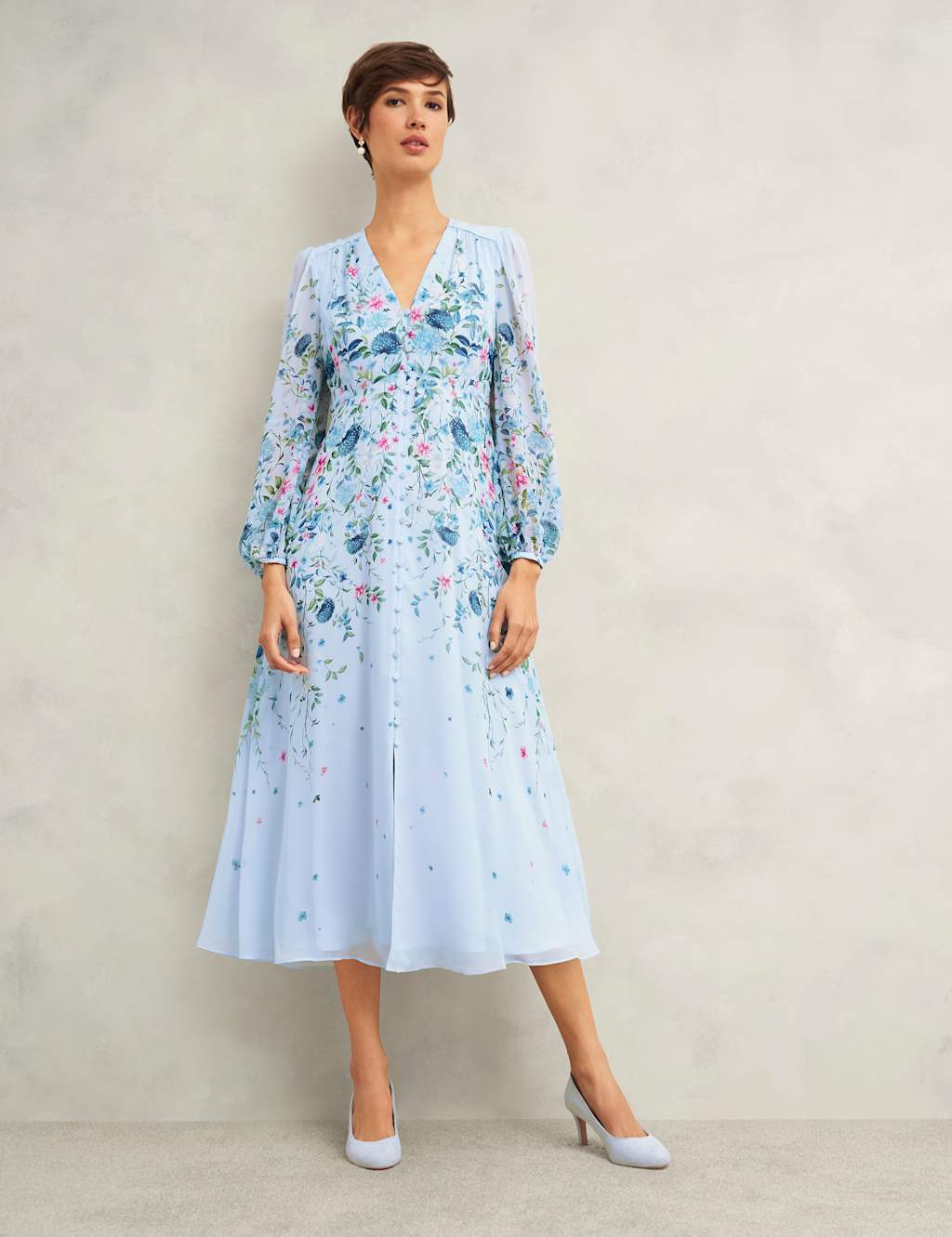 Pure Silk Floral V-Neck Midi Skater Dress