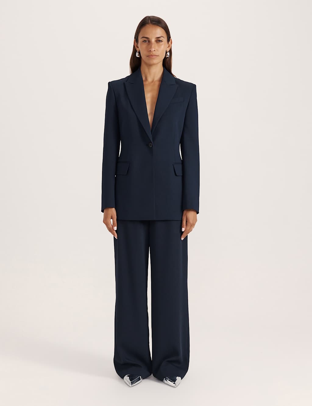 Saba Women's Stitch Detail Single Breasted Blazer - 8 - Navy - Available at M&S