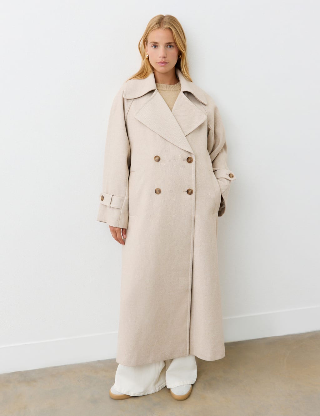 Belted Double Breasted Longline Trench Coat