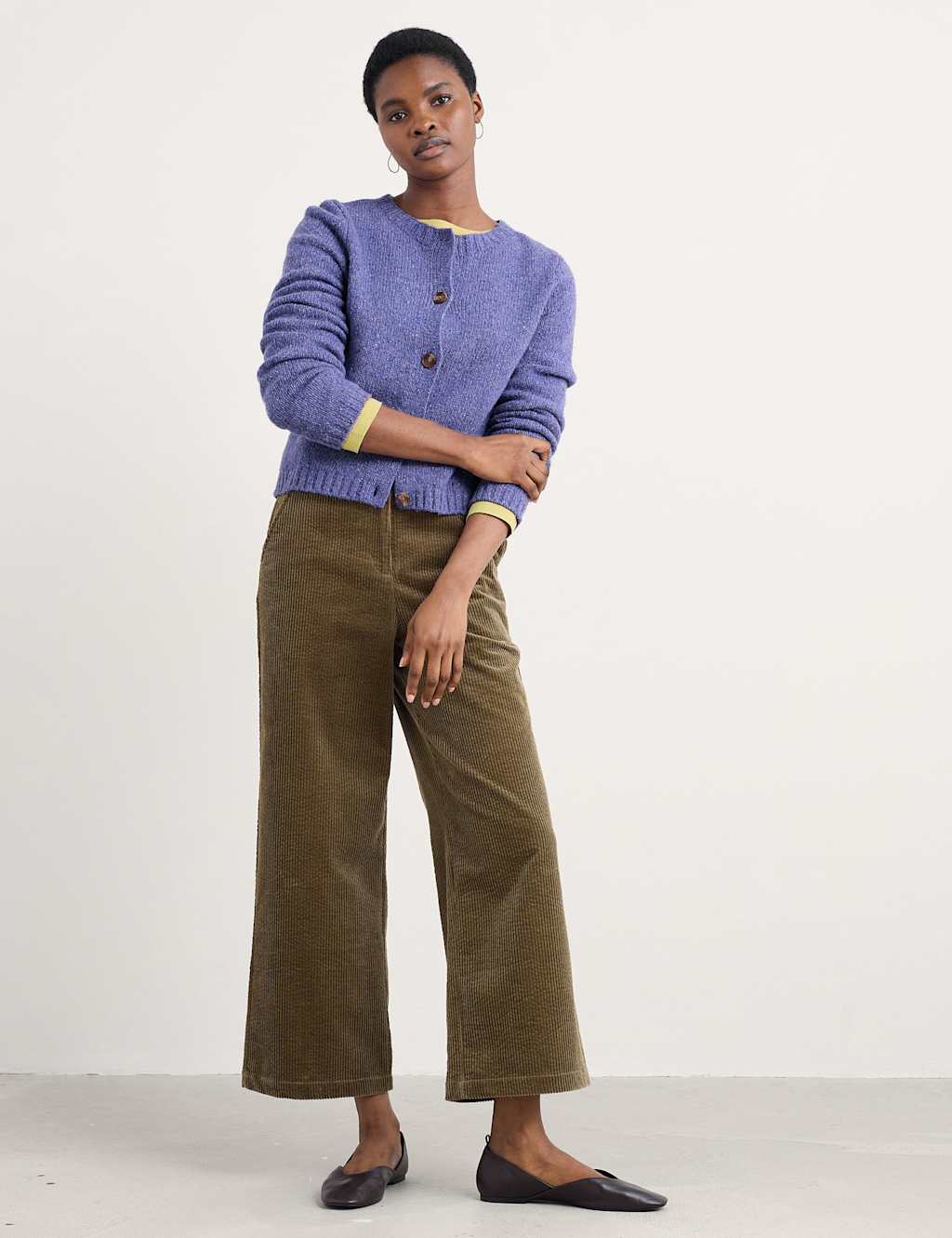 Seasalt Cornwall Merino Wool Rich Crew Neck Cardigan Purple