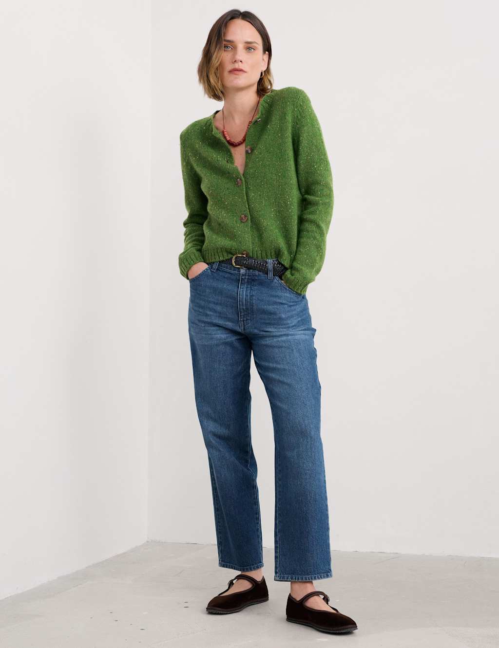 Seasalt Cornwall Merino Wool Rich Crew Neck Cardigan Green