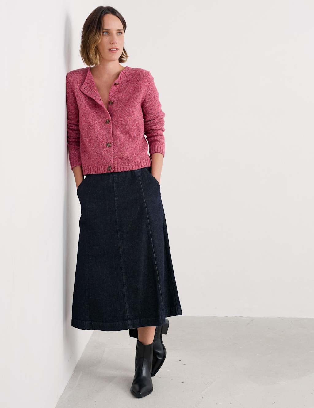 Seasalt Cornwall Merino Wool Rich Crew Neck Cardigan Orange