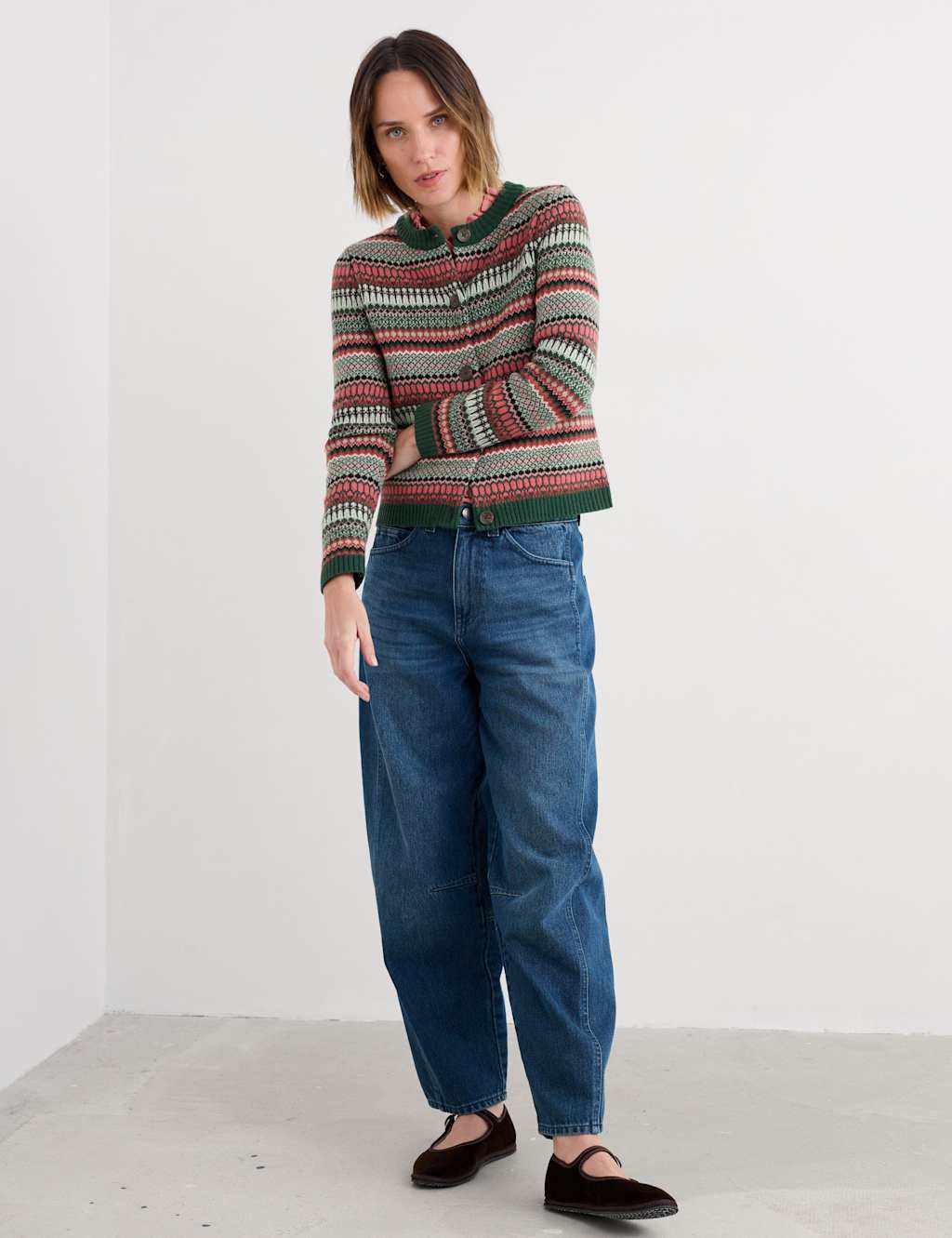 Seasalt Cornwall Merino Wool Rich Textured Patterned Cardigan Green Mix