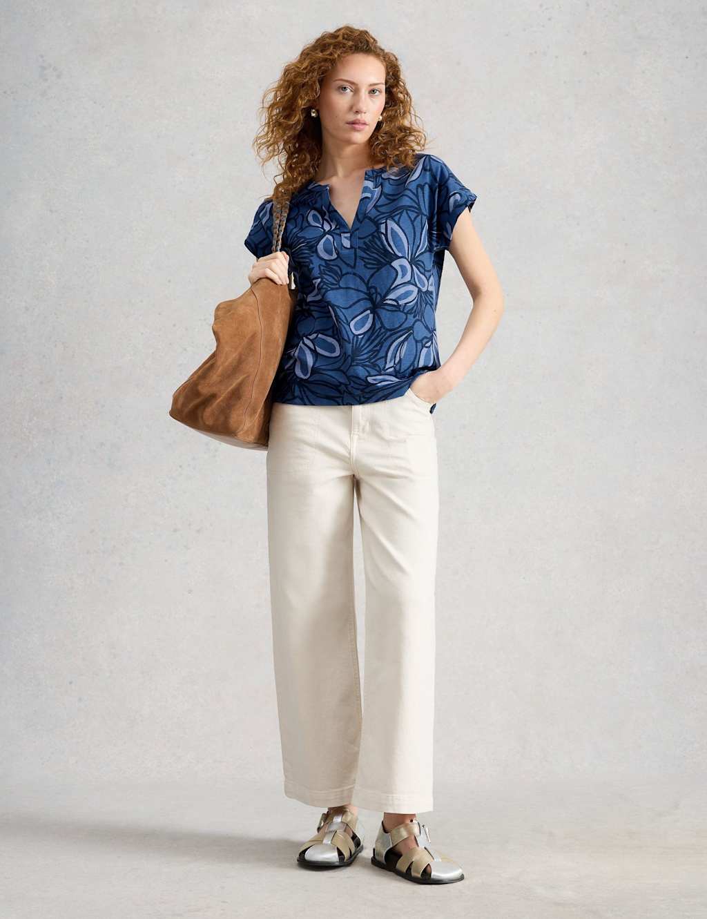 White Stuff Women's Pure Cotton Floral T-Shirt - 10 - Blue Mix - Available at M&S