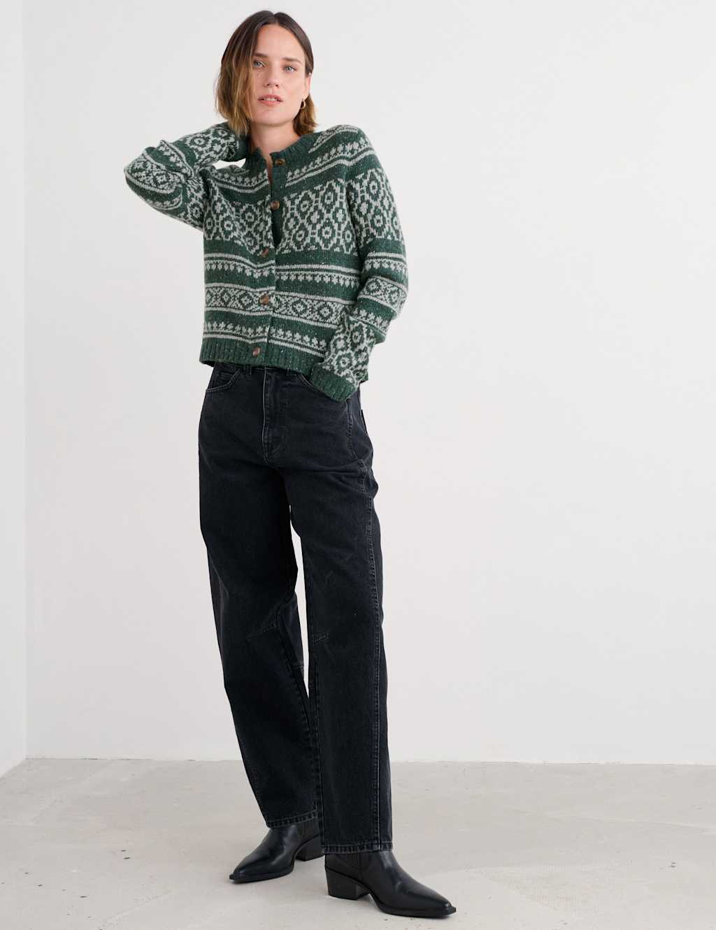 Seasalt Cornwall Merino Wool Rich Crew Neck Cardigan Teal Mix