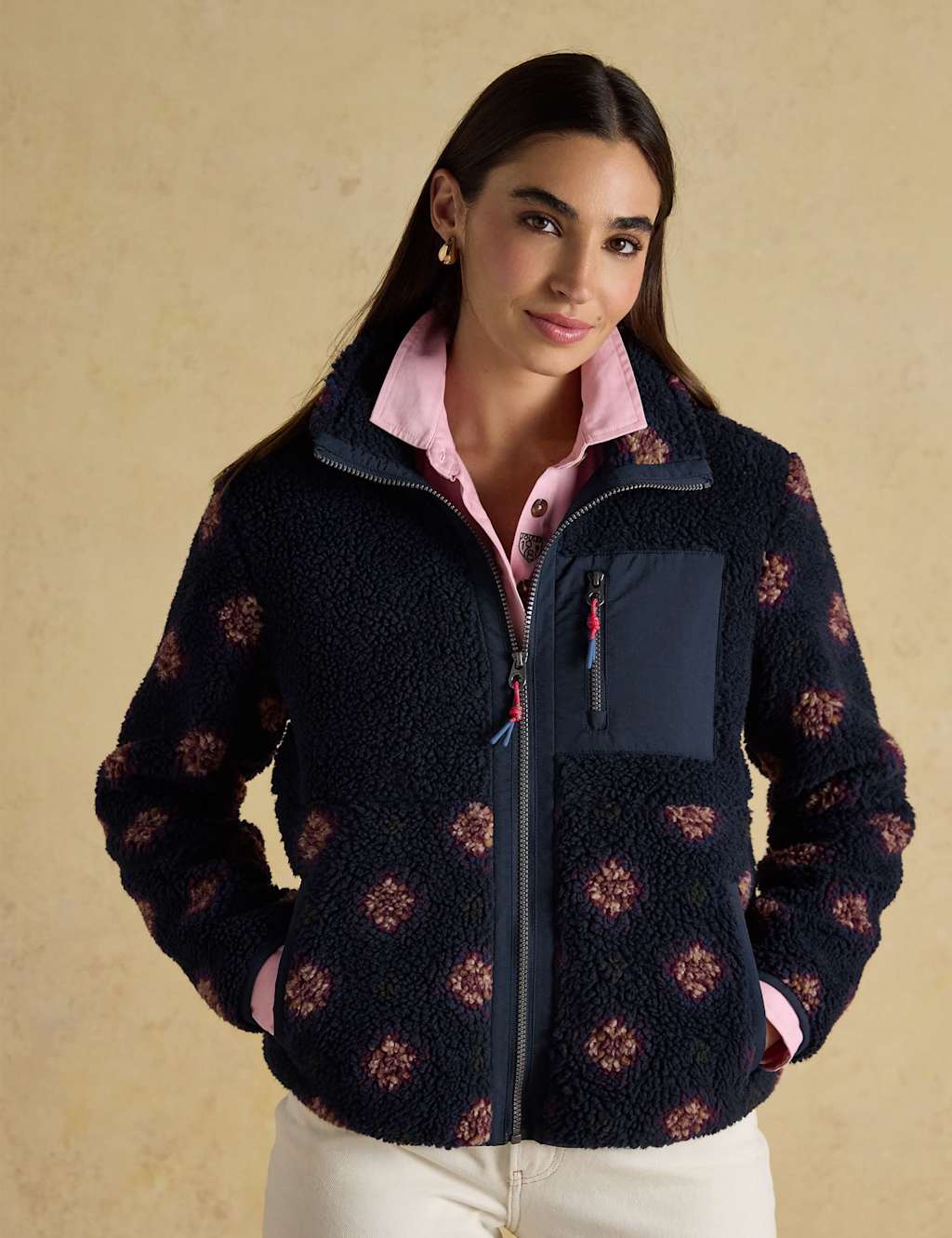 Joules Textured Fleece Jacket Navy Mix