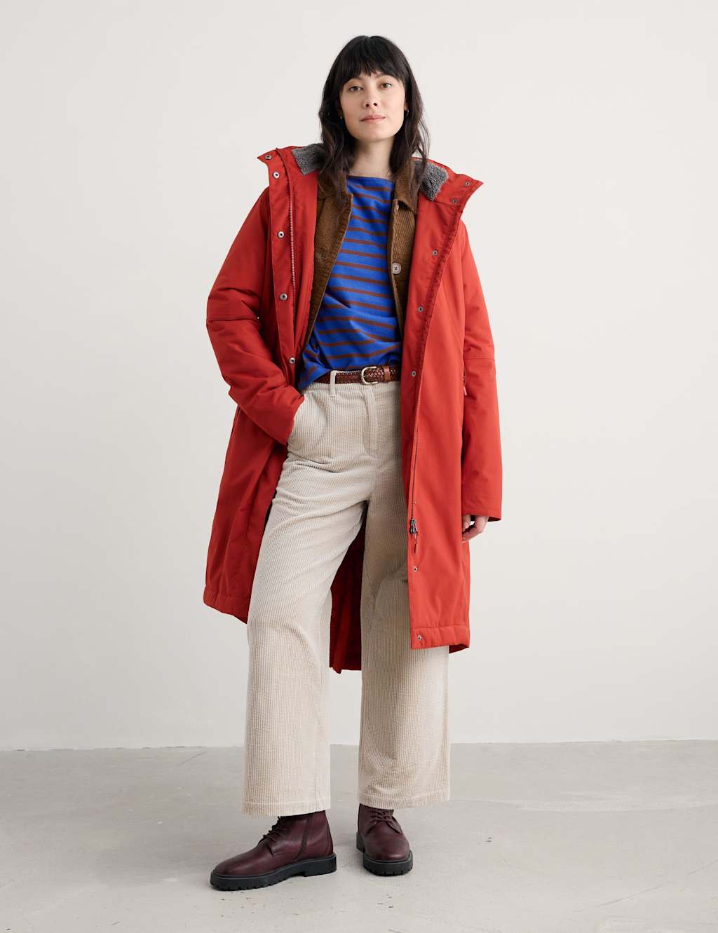 Seasalt Cornwall Waterproof Hooded Relaxed Longline Raincoat Orange