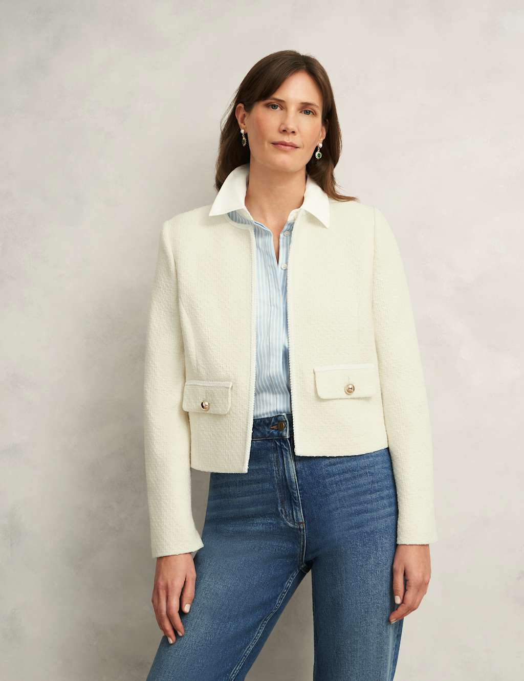 Cotton Rich Textured Collarless Jacket