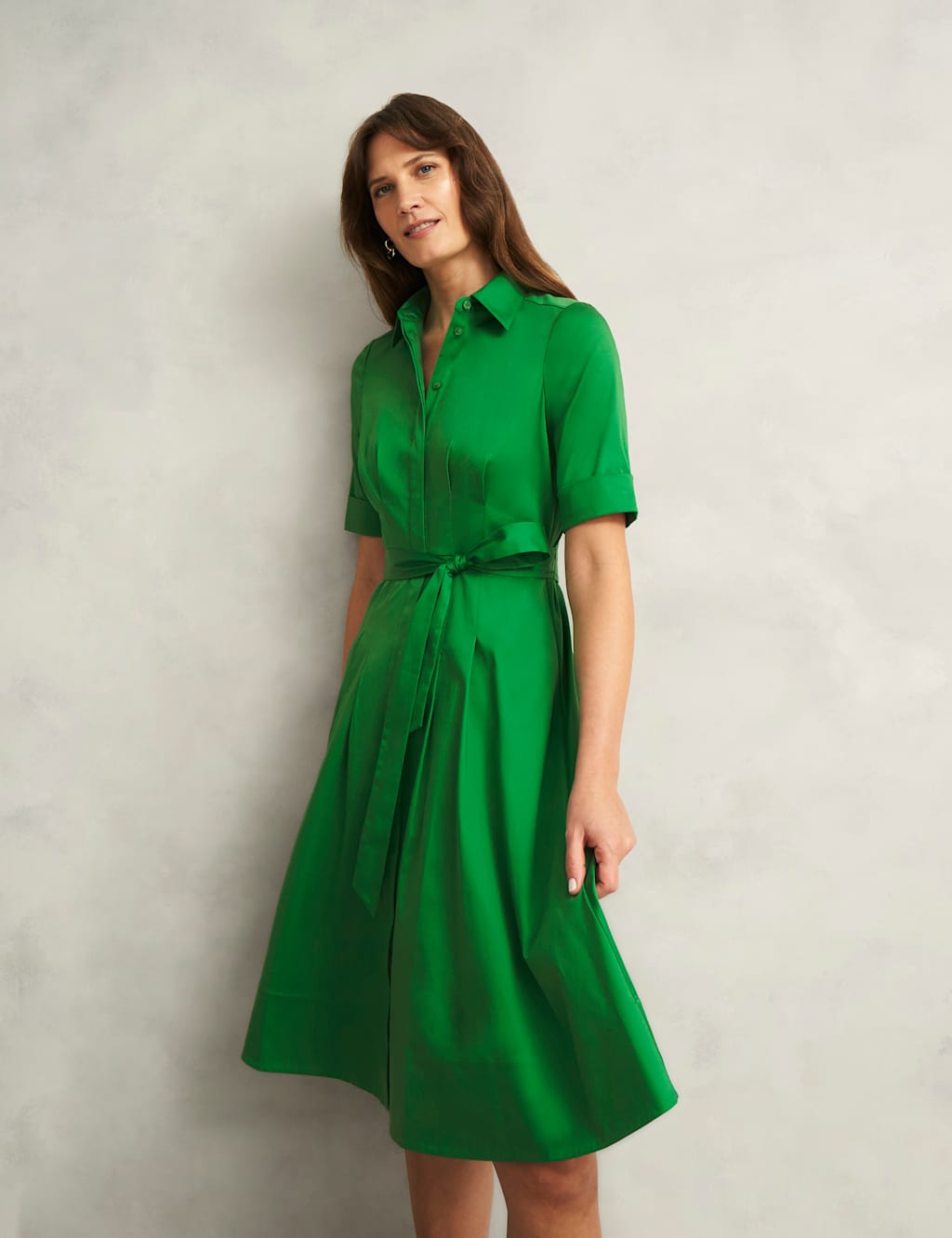 Cotton Rich Belted Midi Shirt Dress