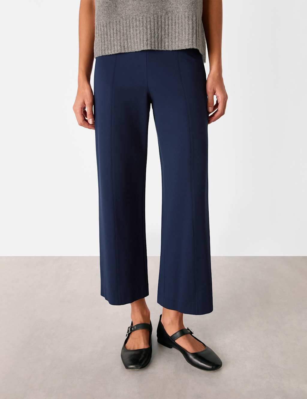 Side Zip Wide Leg Cropped Trousers