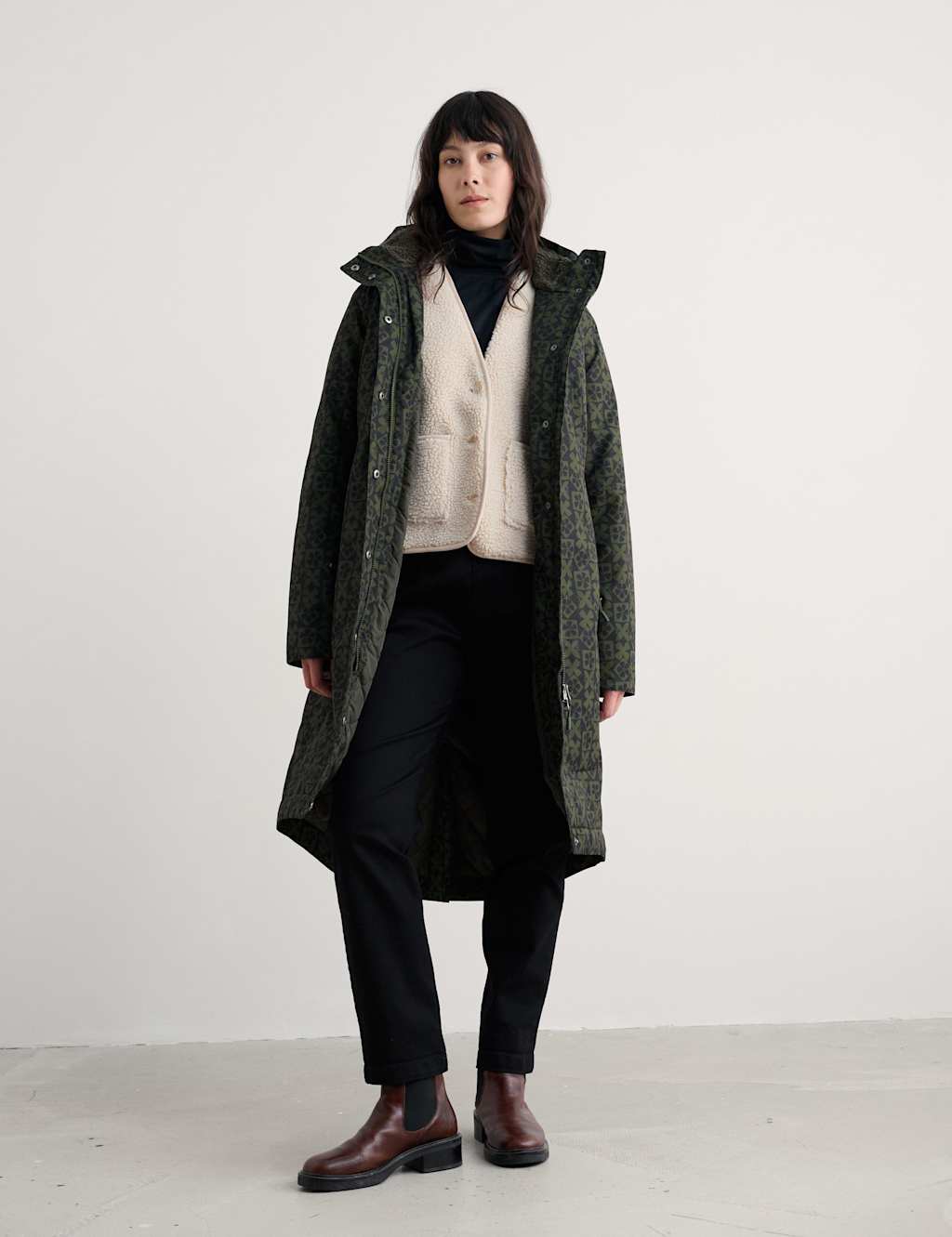 Seasalt Cornwall Women's Synthetic Geometric Rain Coat - 12PET - Green Mix, Green Mix