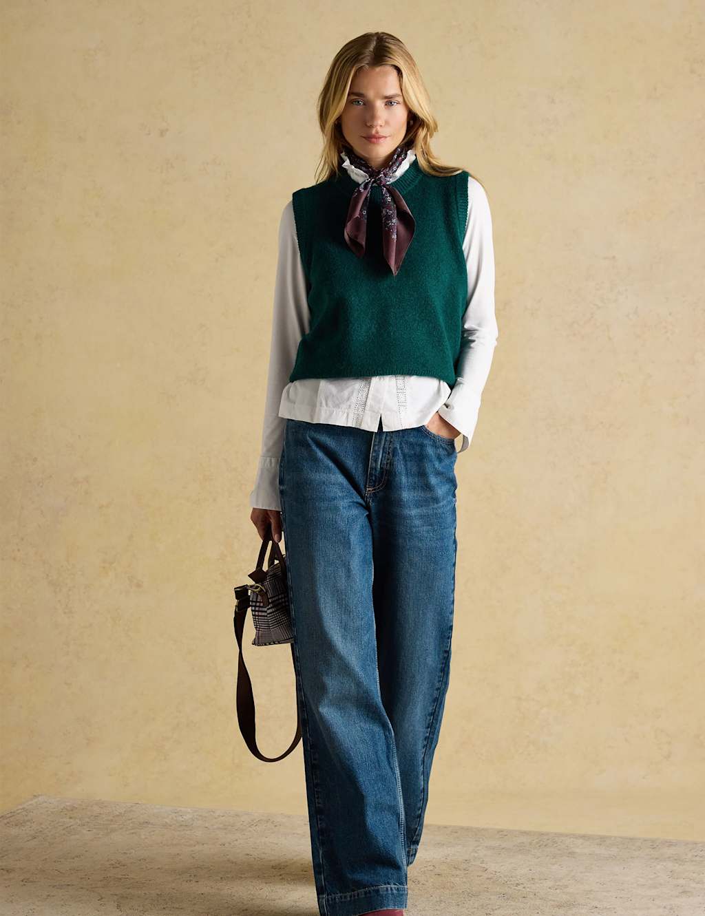 Joules Crew Neck Knitted Vest Dark Green