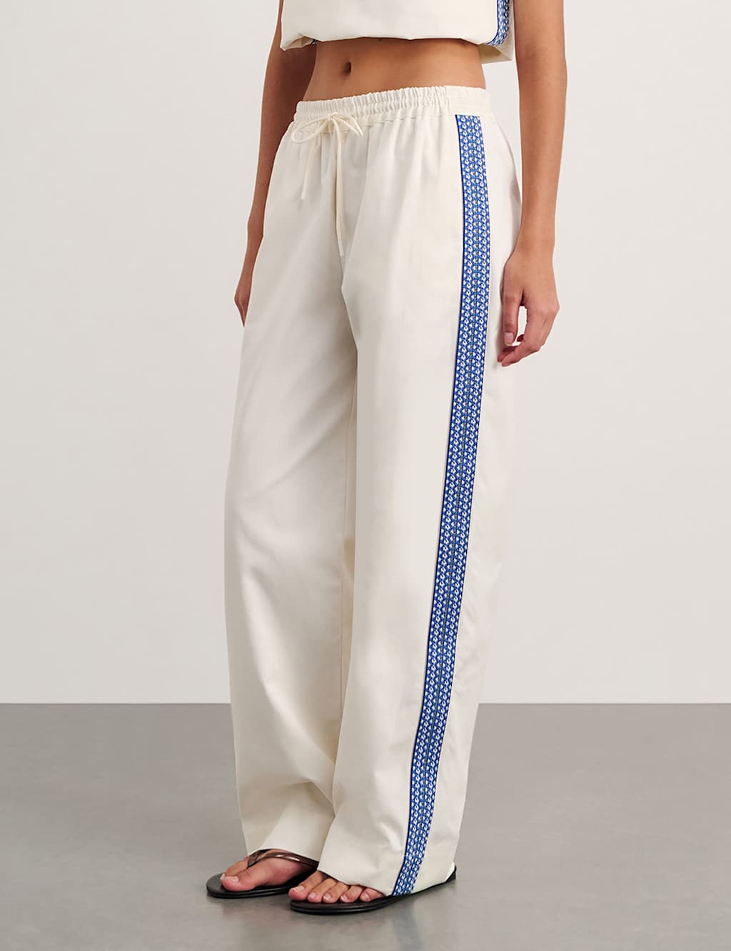 Jag Women's Pure Cotton Side Stripe Straight Leg Trousers - 12 - White - Available at M&S