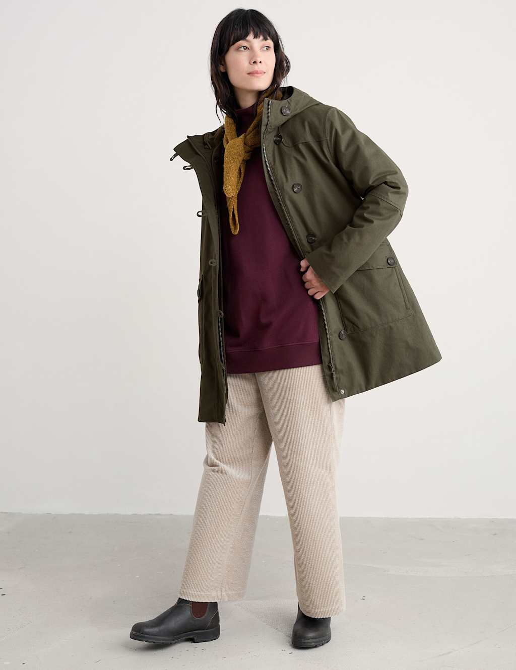 Seasalt Cornwall Pure Cotton Hooded Duffle Coat Green