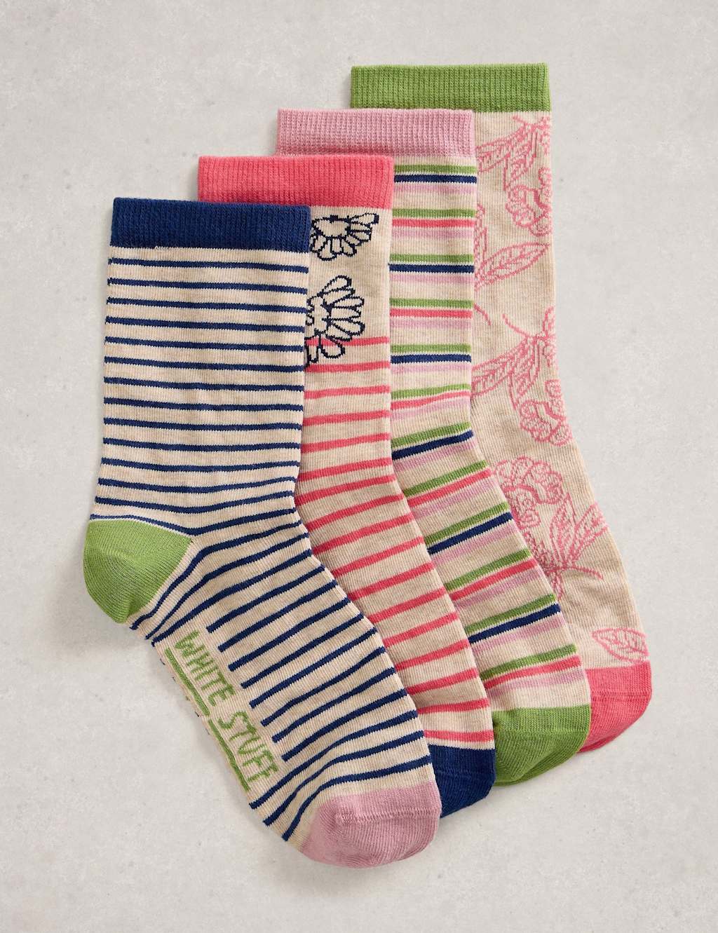 White Stuff Women's 4 Pack Cotton Rich Floral Ankle High Socks - 6-8 - Pink Mix - Available at M&S