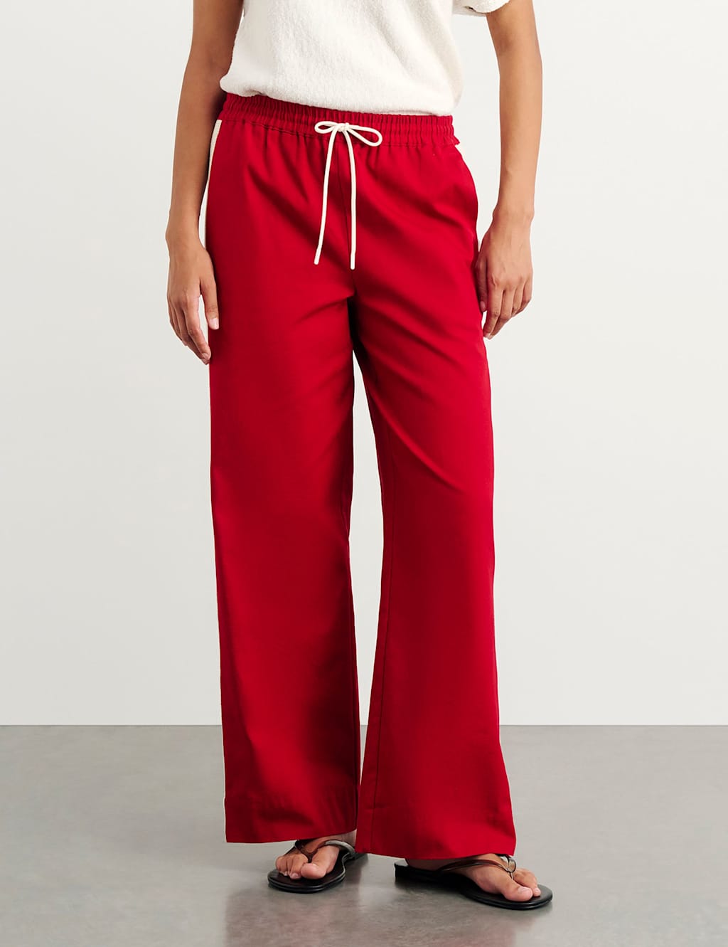 Jag Women's Pure Cotton Side Stripe Straight Leg Trousers - 10 - Red - Available at M&S