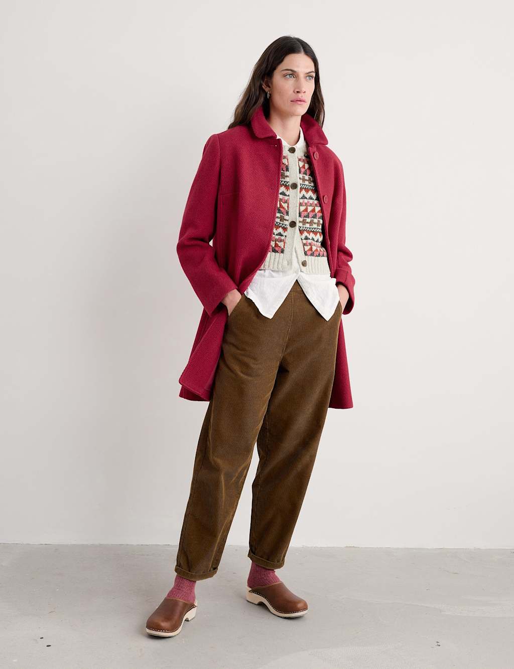 Seasalt Cornwall Wool Blend Collared Single Breasted Coat Pink