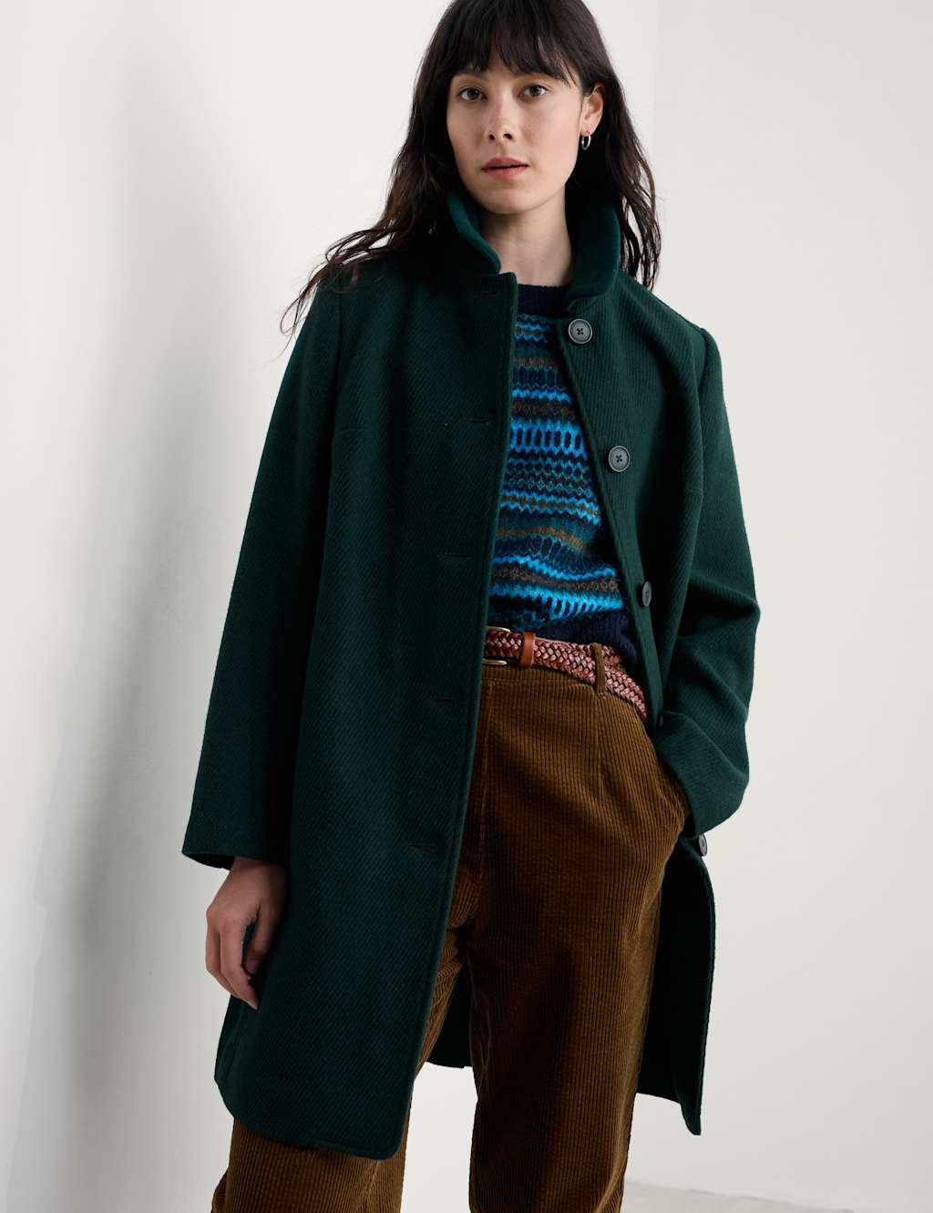 Seasalt Cornwall Wool Blend Collared Single Breasted Coat Green