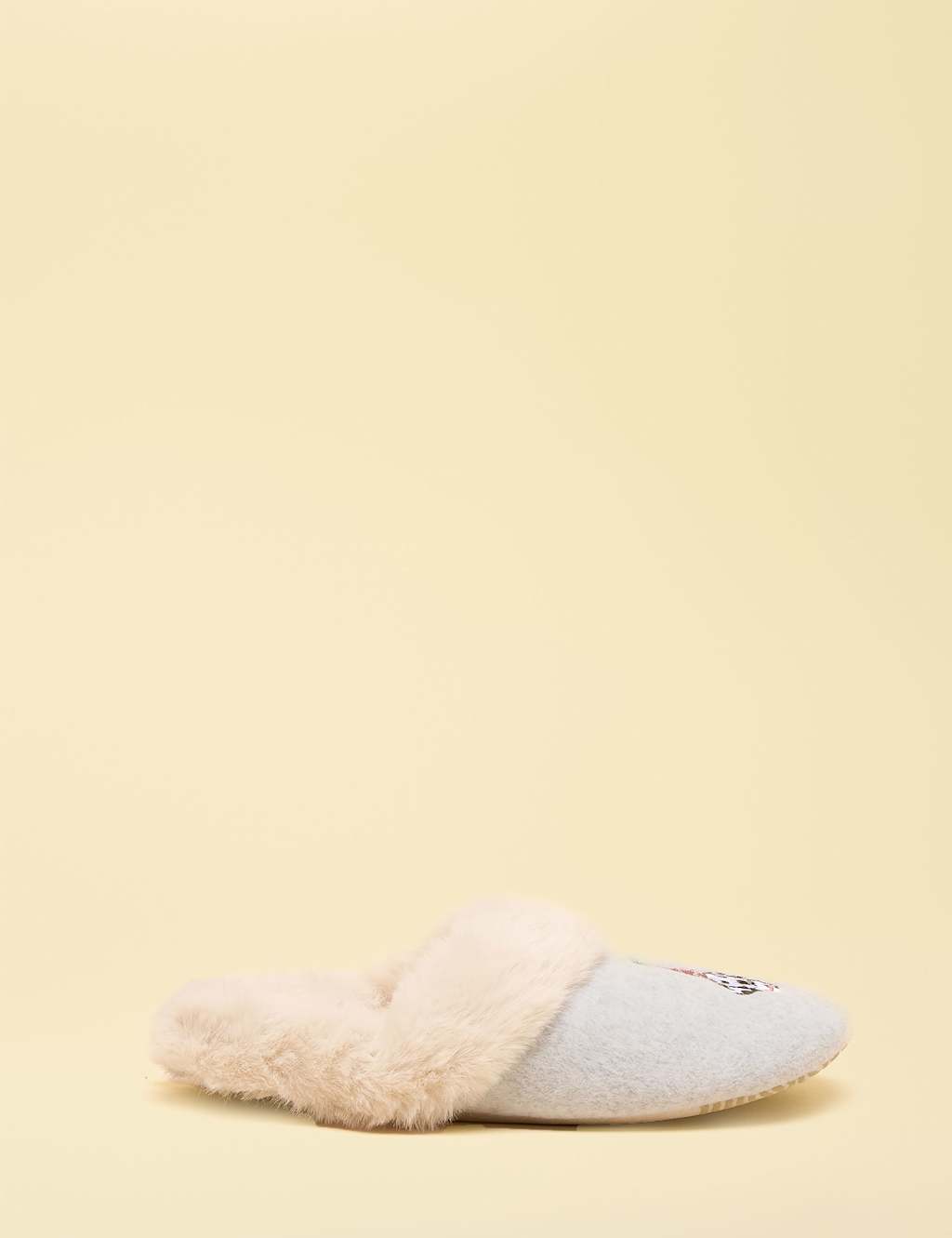 Joules Dog Faux Fur Lined Round Toe Mule Slippers Grey Mix