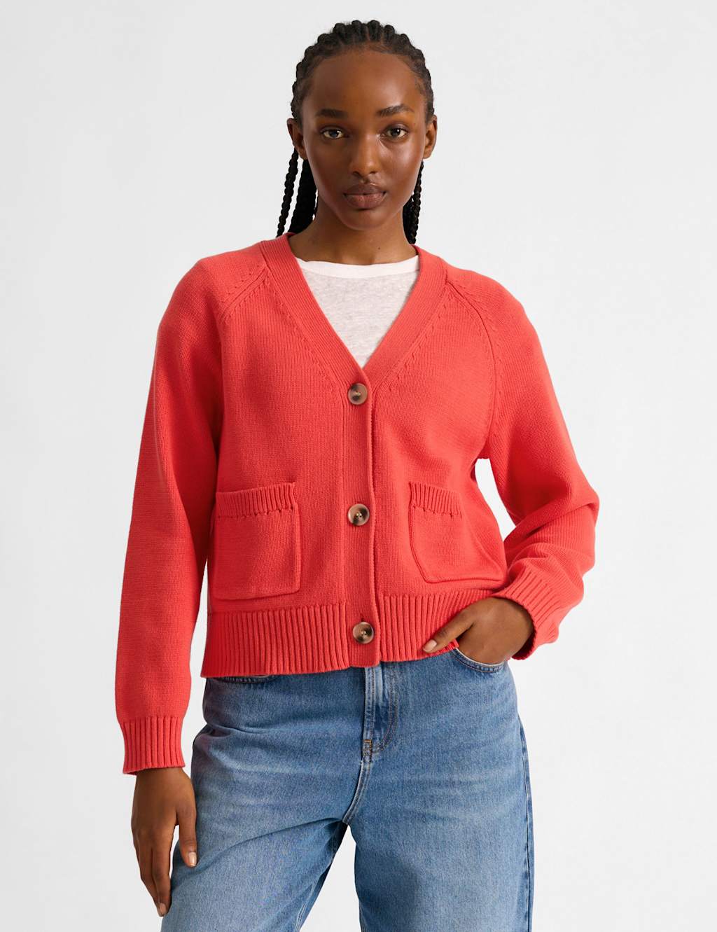 Albaray Women's Pure Cotton V-Neck Cardigan - 12 - Orange - Available at M&S