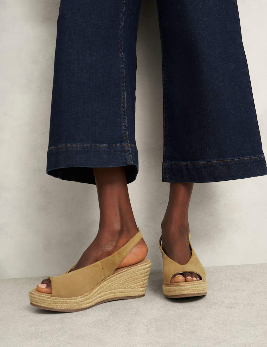 Suede Buckle Wedge Espadrilles