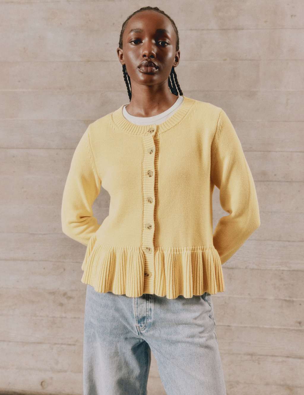 Albaray Women's Pure Cotton Button Front Peplum Cardigan - 10 - Yellow - Available at M&S