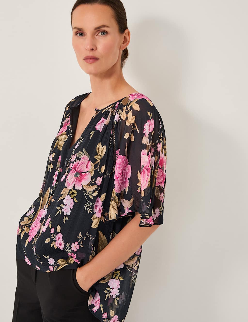 Monsoon Floral Blouse Black Mix