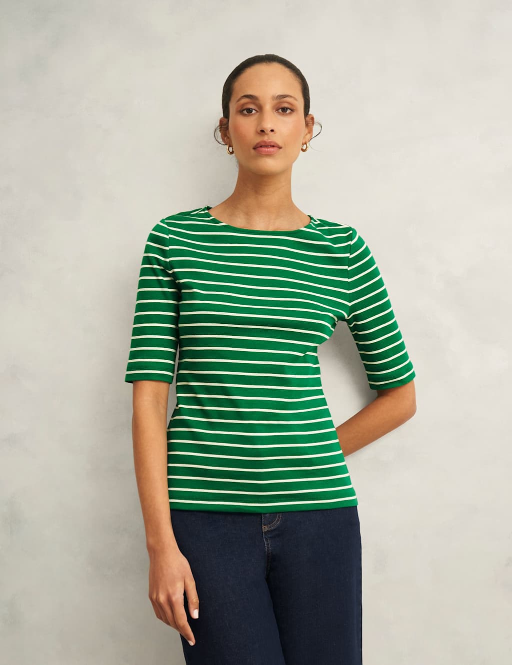 Pure Cotton Striped Button Back Top