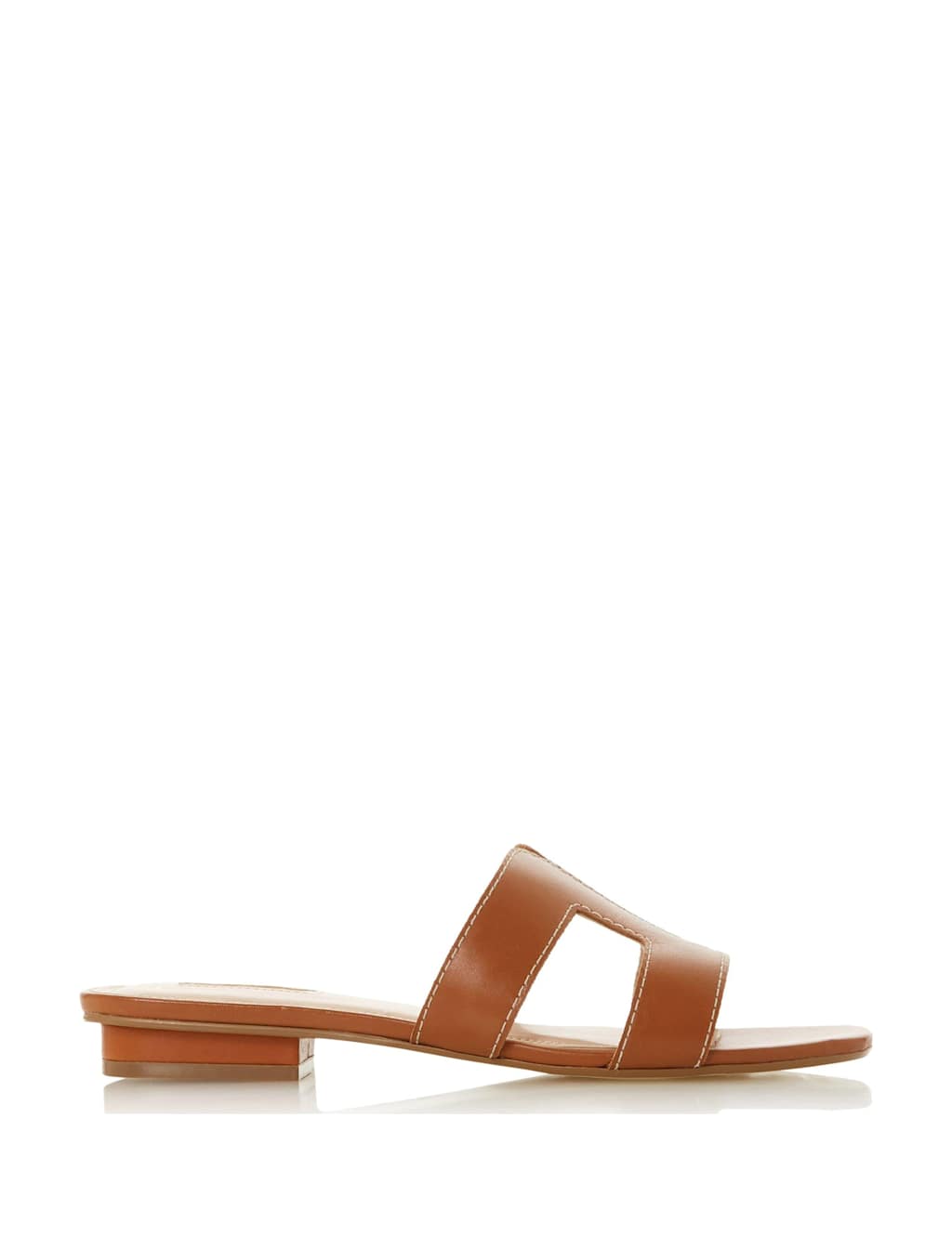Dune London Wide Fit Leather Flat Sliders Tan