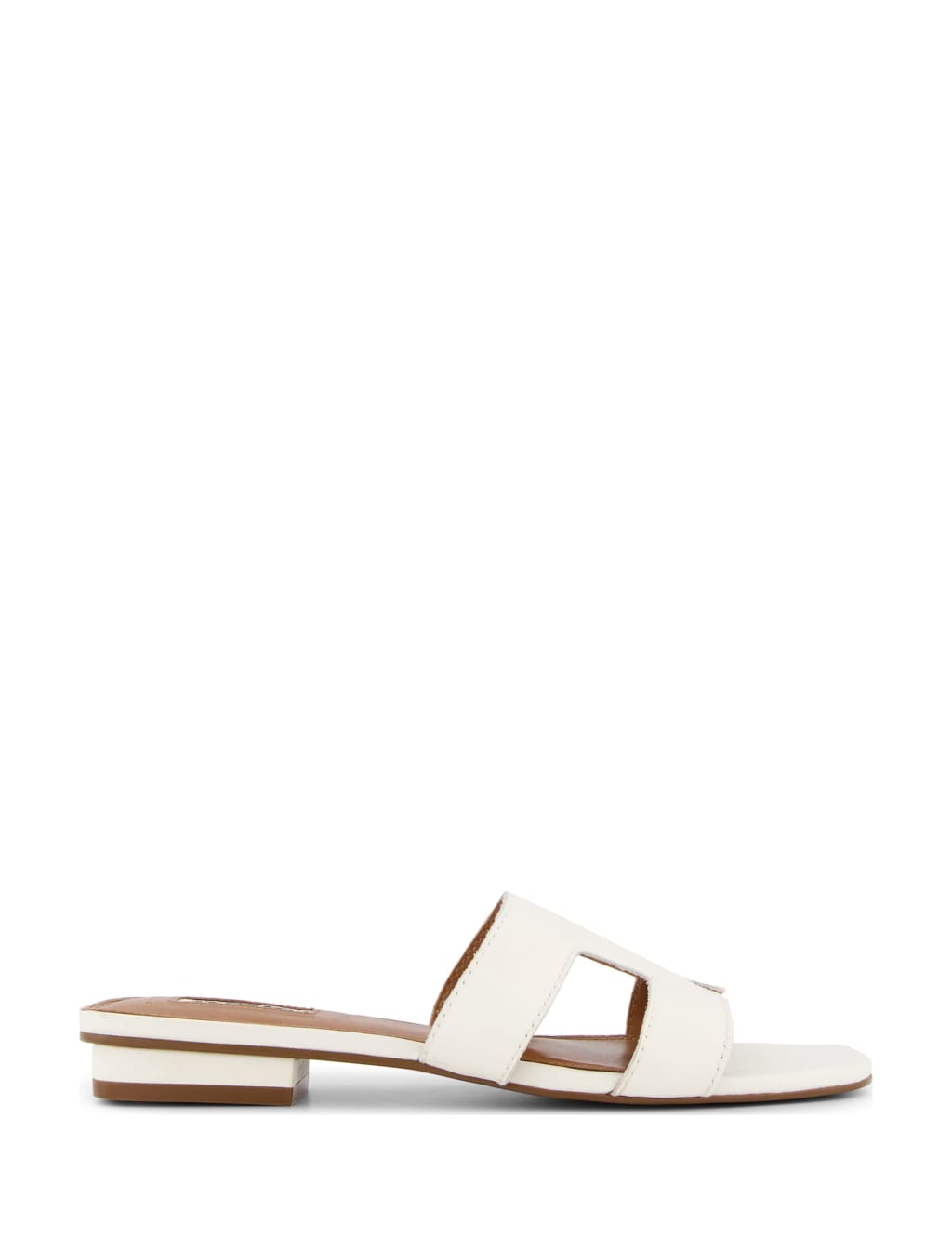 Dune London Wide Fit Leather Flat Sliders White