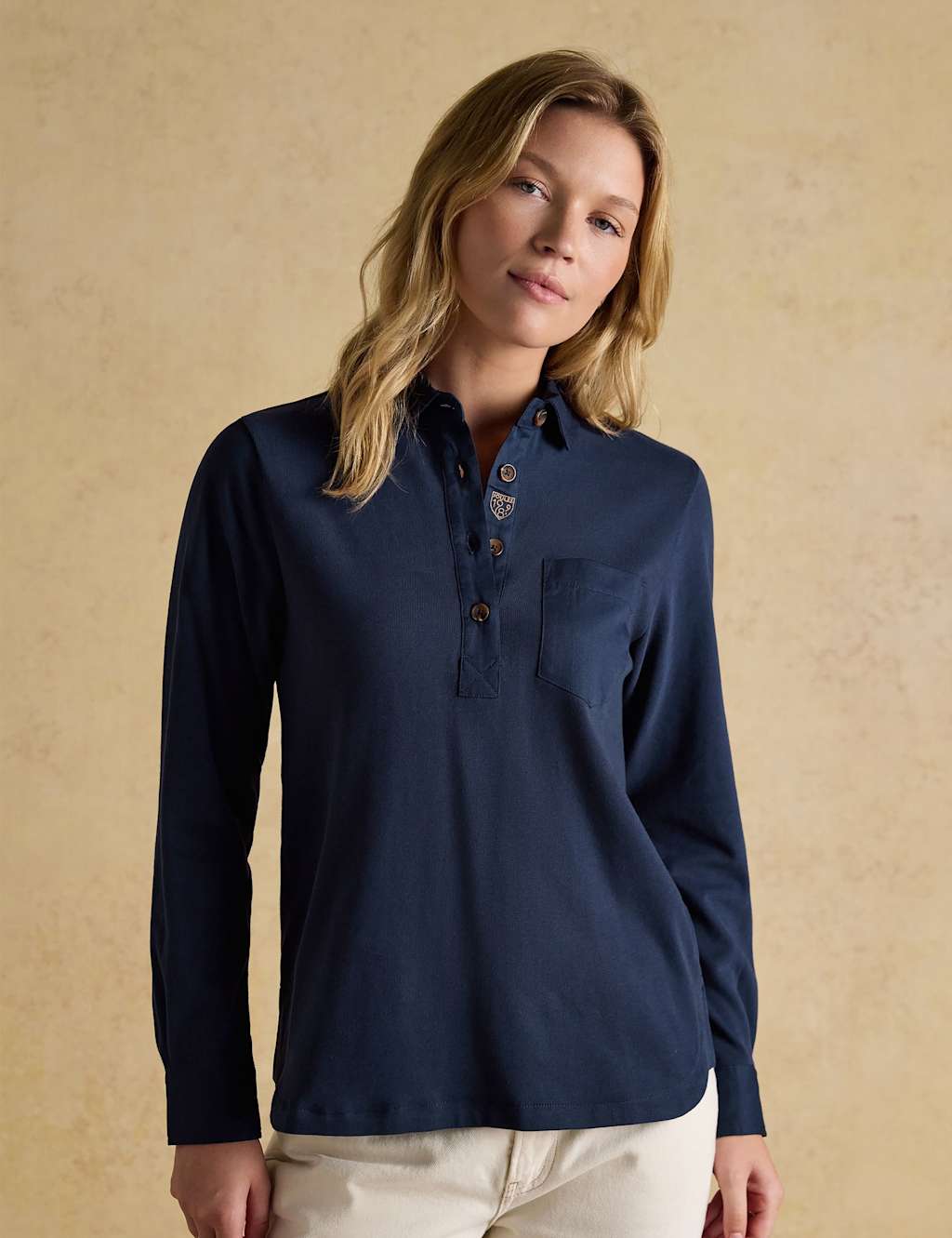 Joules Pure Cotton Collared Top Navy