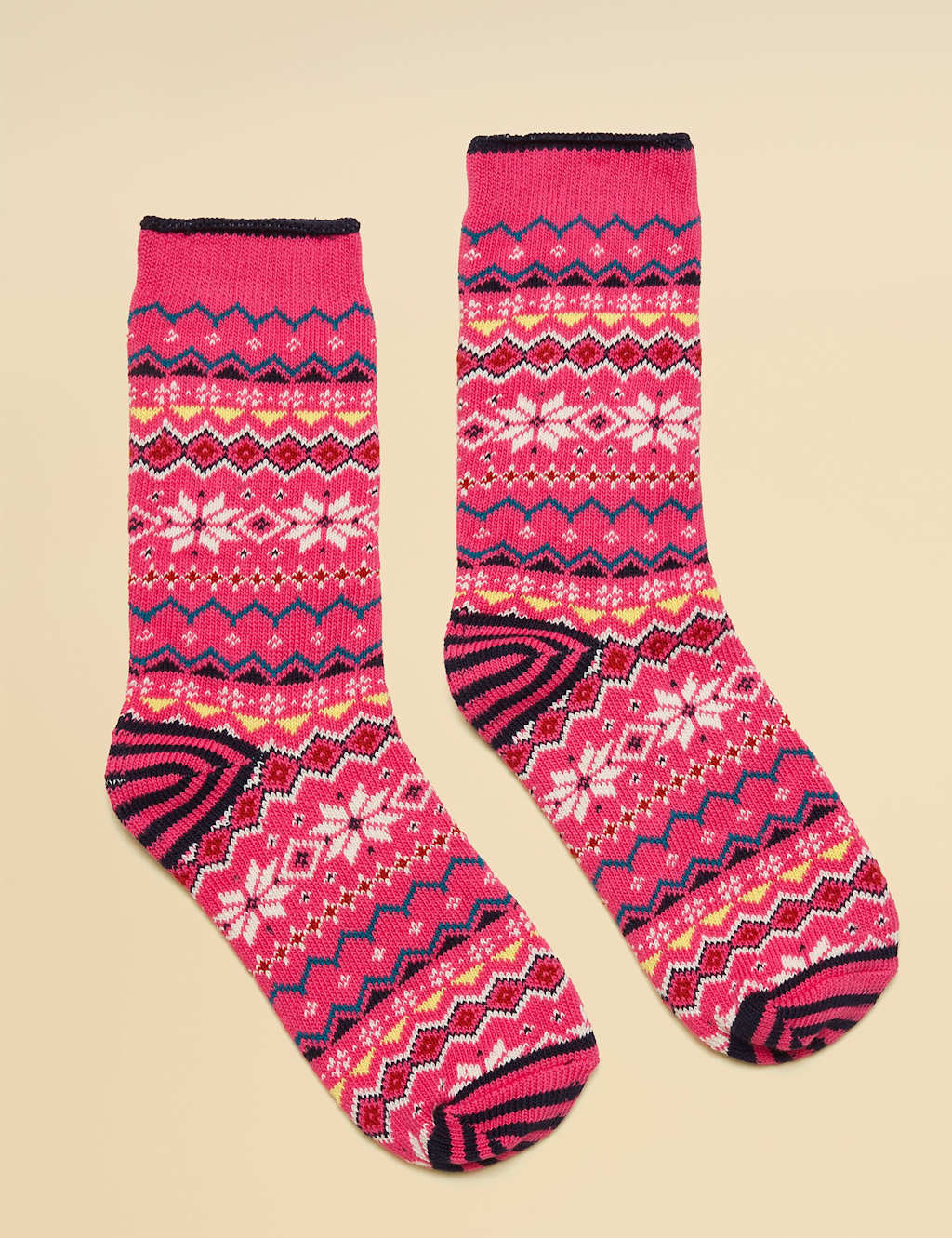 Joules Cotton Rich Fair Isle Ankle High Socks Pink Mix