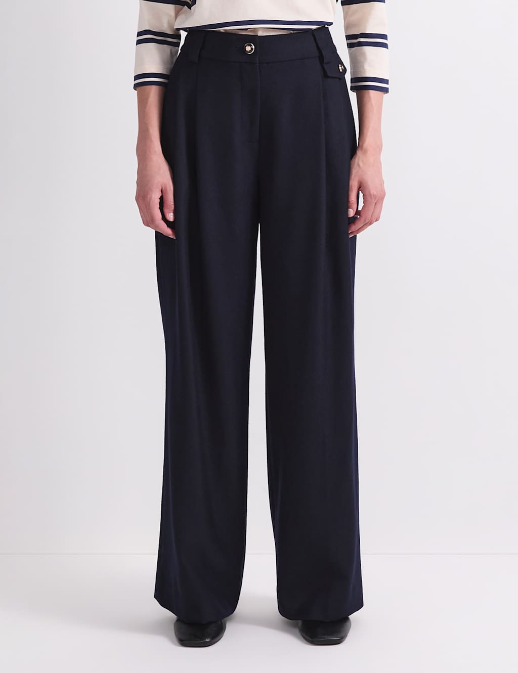 Sportscraft Women's Wool Rich Pleat Front Straight Leg Trousers - 10 - Navy - Available at M&S