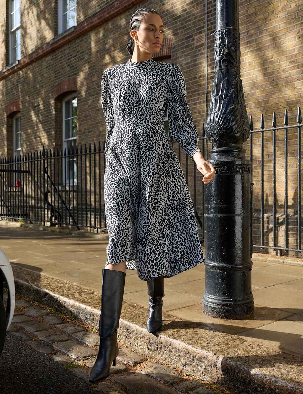 Baukjen Women's Animal Print Blouson Sleeve Skater Dress - 12 - Black - Available at M&S