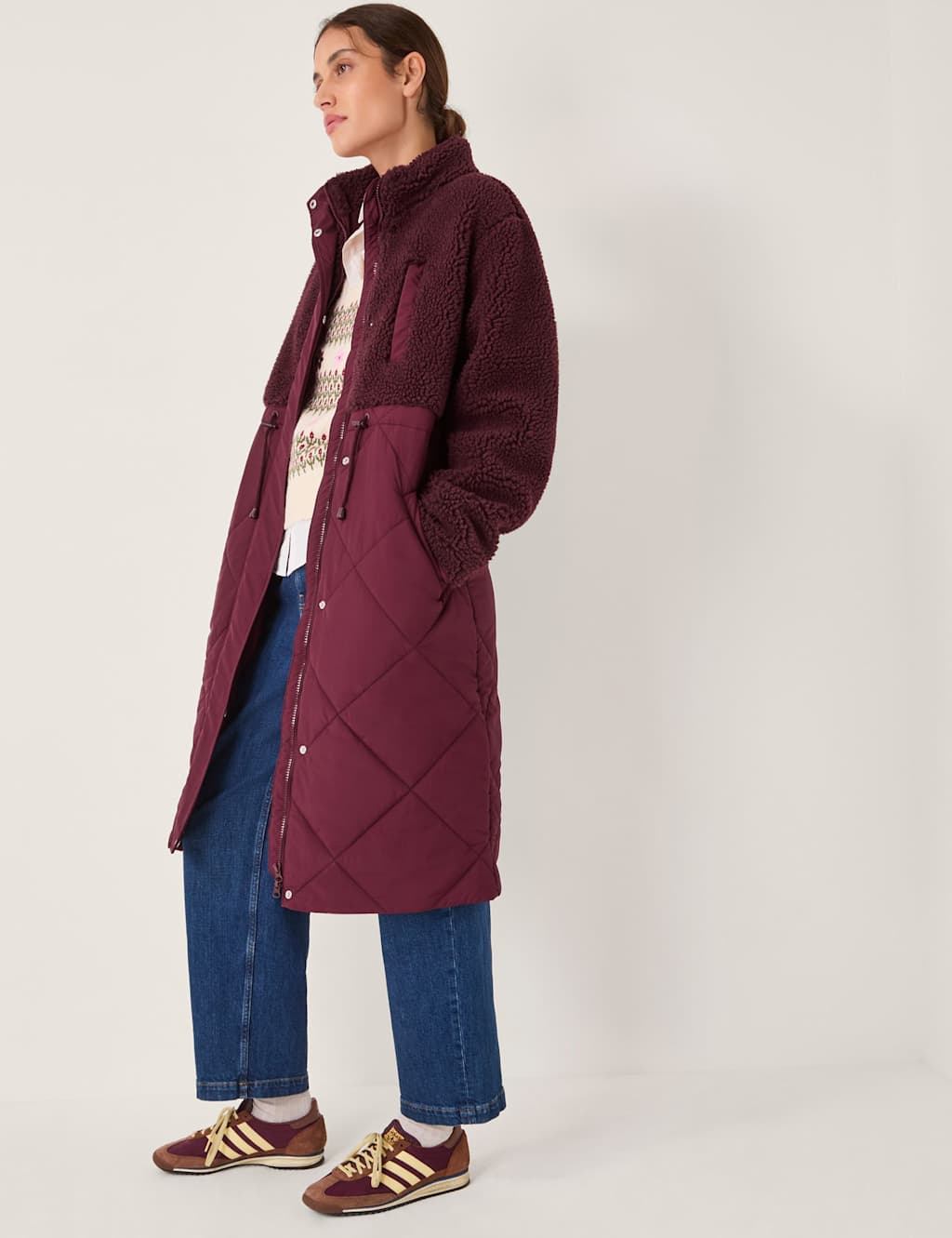 Monsoon Borg Quilted Coat Burgundy