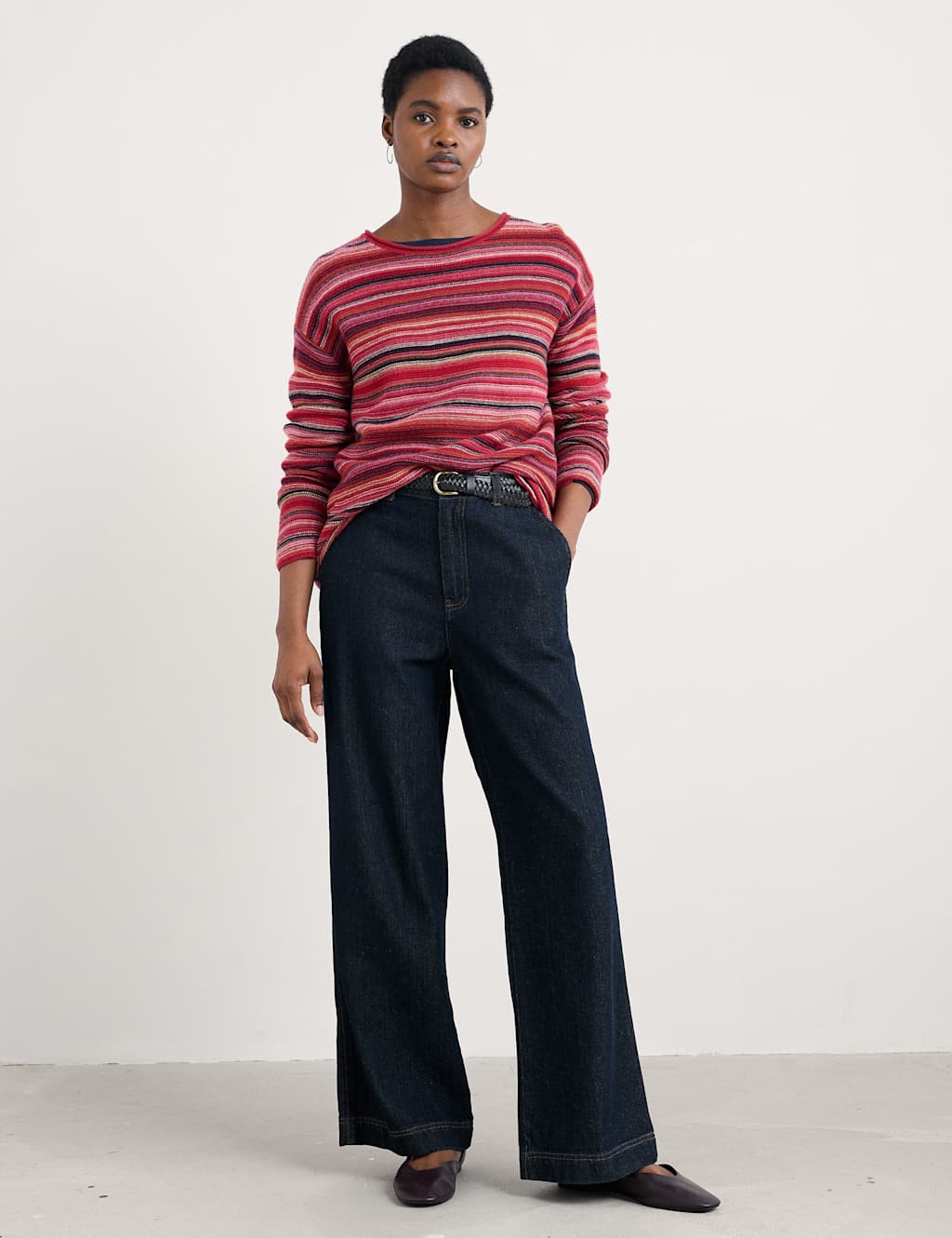 Seasalt Cornwall Merino Wool Rich Striped Oversized Jumper Pink Mix