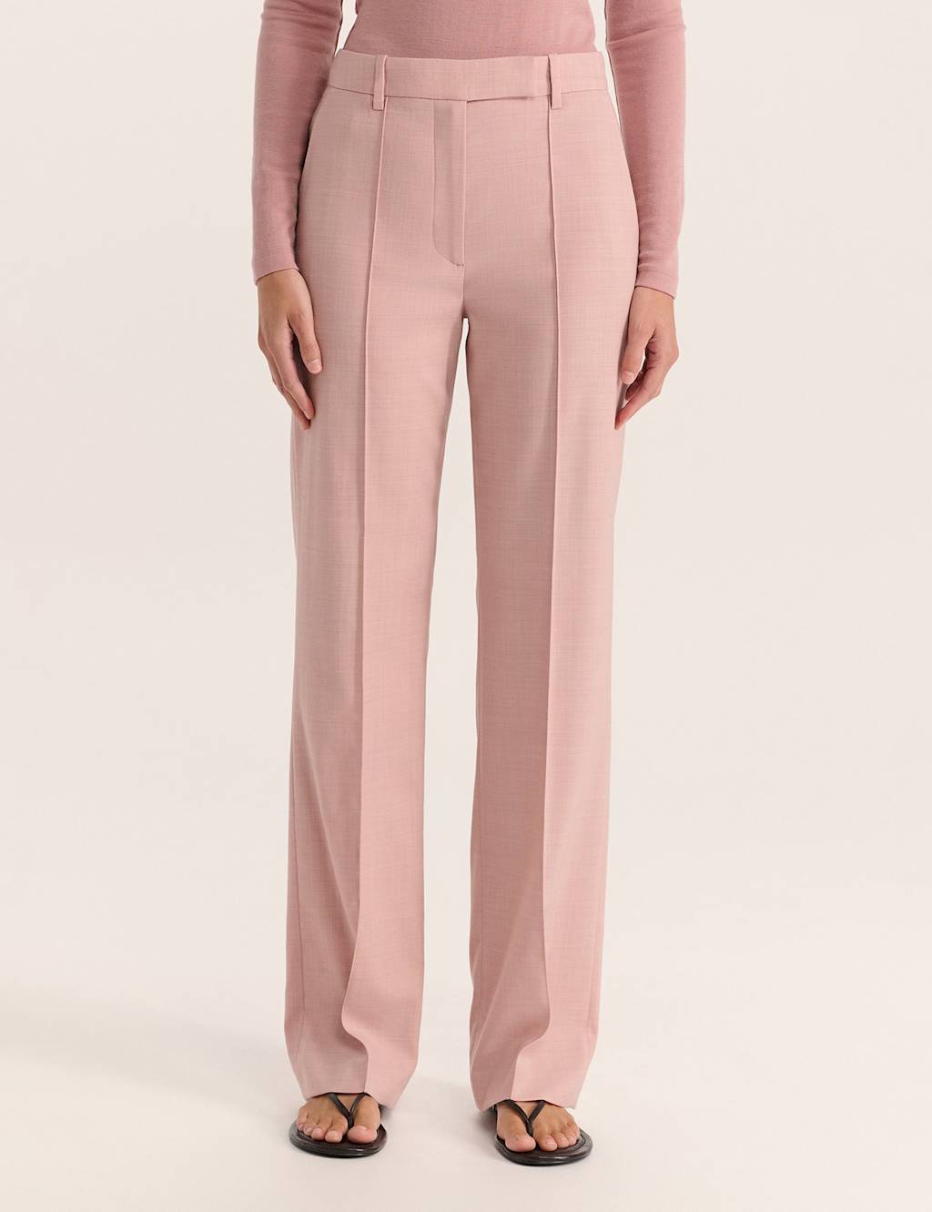 SABA Wool Rich Seam Detail Wide Leg Trousers Pink