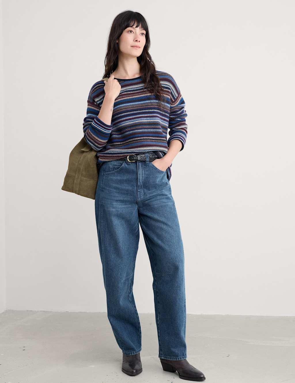 Seasalt Cornwall Merino Wool Rich Striped Oversized Jumper Blue Mix