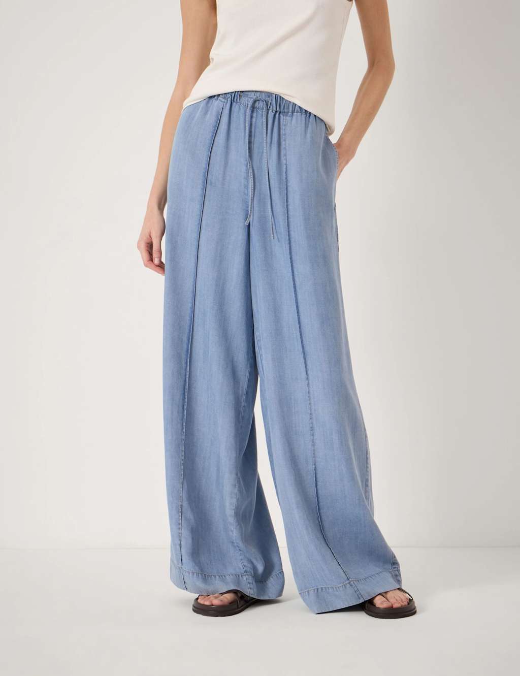 Hush Women's Pure Lyocell Wide Leg Trousers - Large - Light Blue - Available at M&S