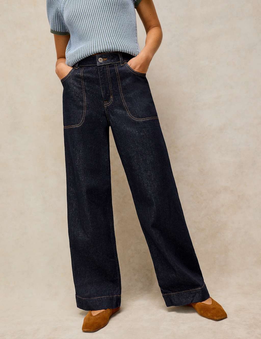 White Stuff Women's Mid Rise Wide Leg Jeans - 14 - Dark Blue Denim - Available at M&S