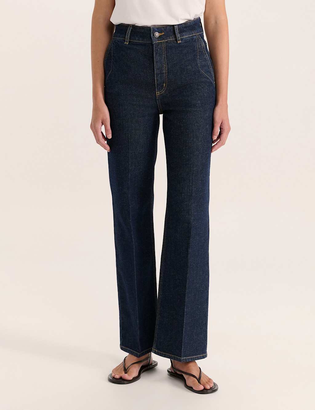 SABA High Waisted Wide Leg Cropped Jeans Dark Blue Denim