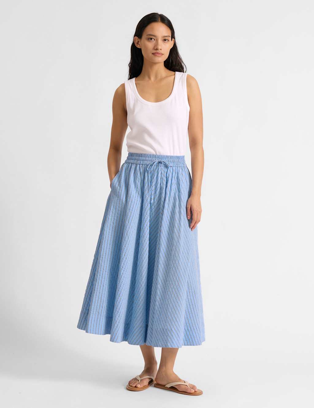 Albaray Women's Textured Striped Midi A-Line Skirt - 12 - Blue Mix - Available at M&S