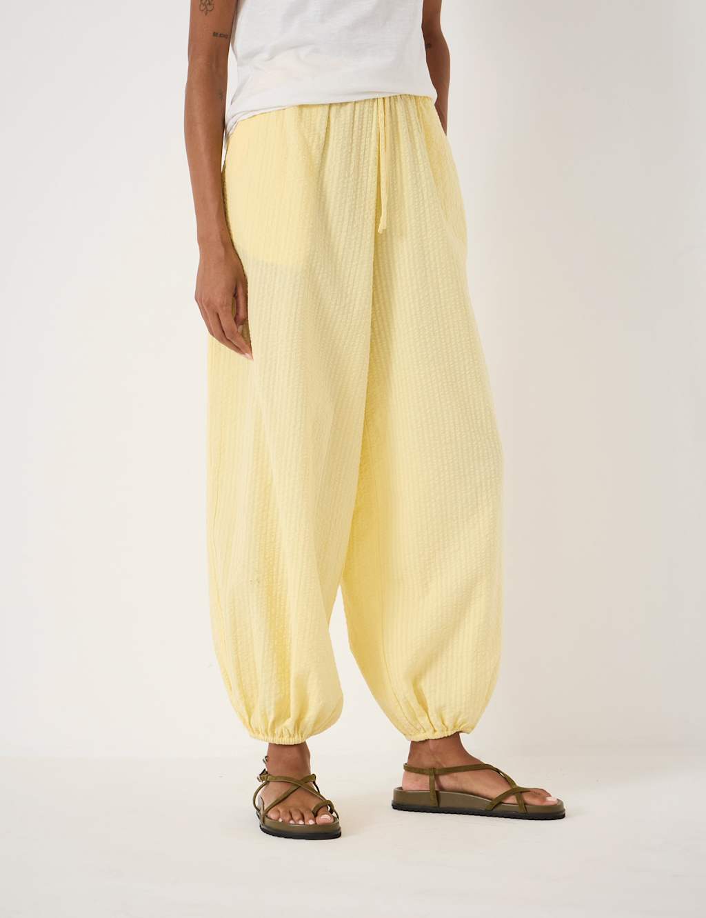 Hush Women's Pure Cotton Seersucker Balloon Trousers - XS-S - Yellow - Available at M&S
