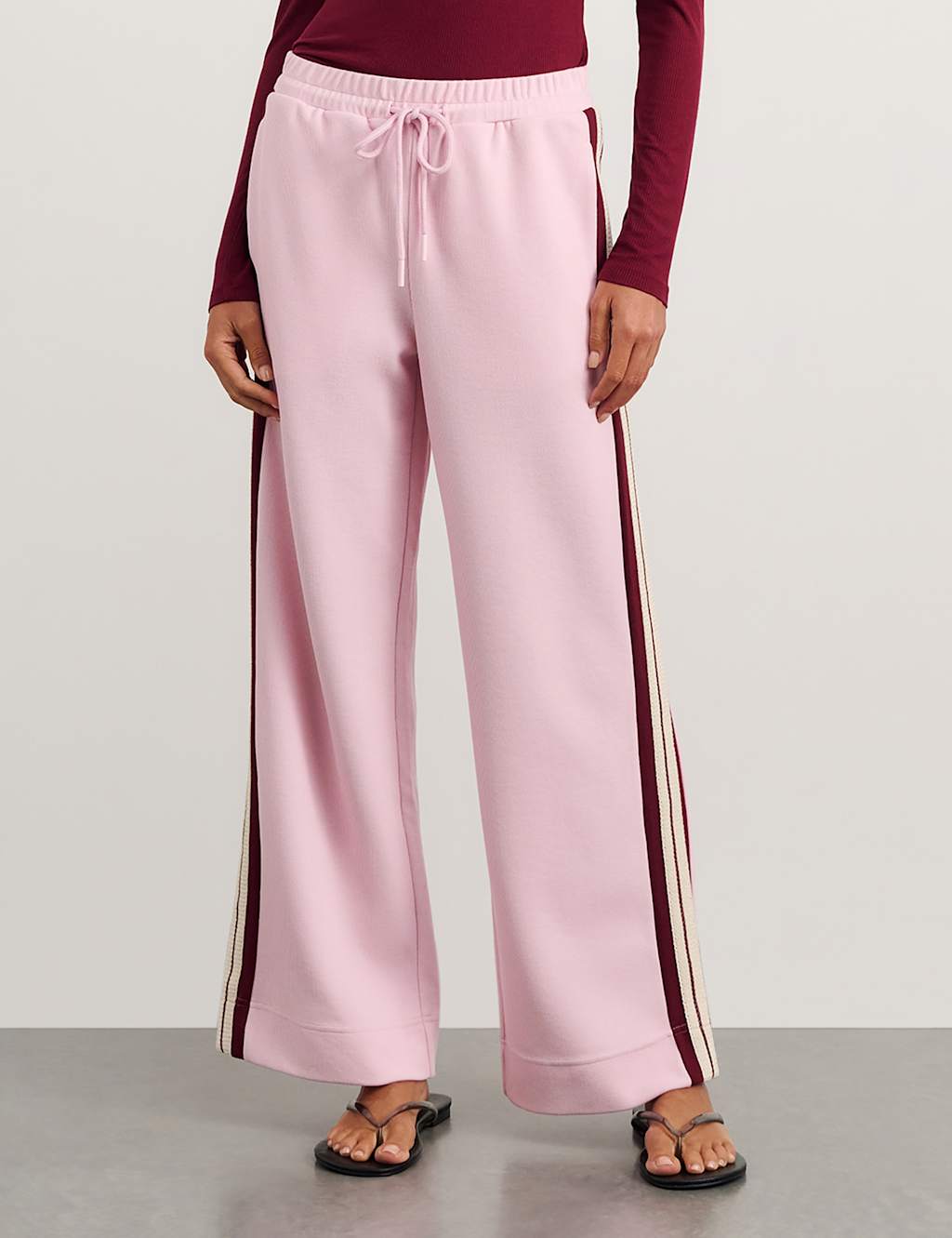 Jag Women's Side Stripe Wide Leg Joggers - 12 - Pink - Available at M&S
