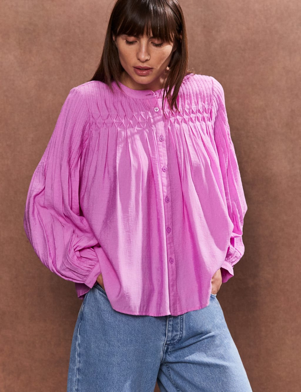 Smocked Button Through Blouse