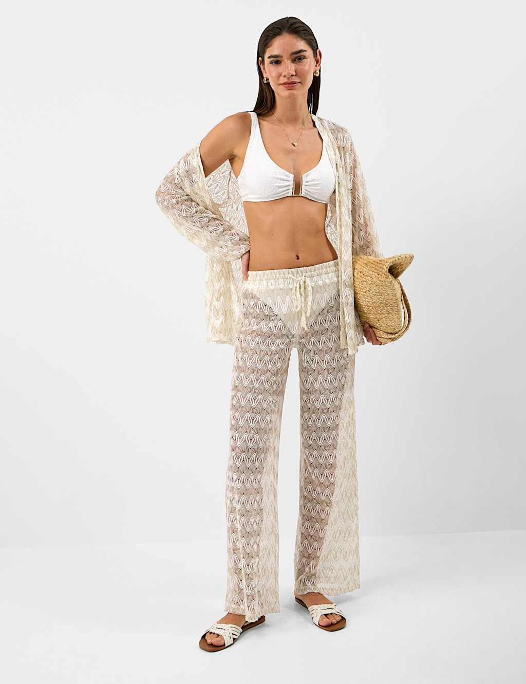 Accessorize Women's Striped Metallic Drawstring Beach Trousers - Extra Small - White - Available at M&S